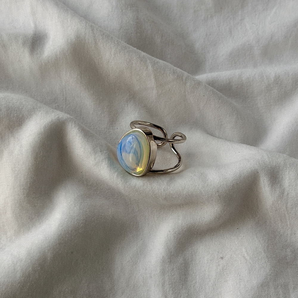 Silver Plated Angled Moonstone Adjustable Ring (US 5.5-9.5)
